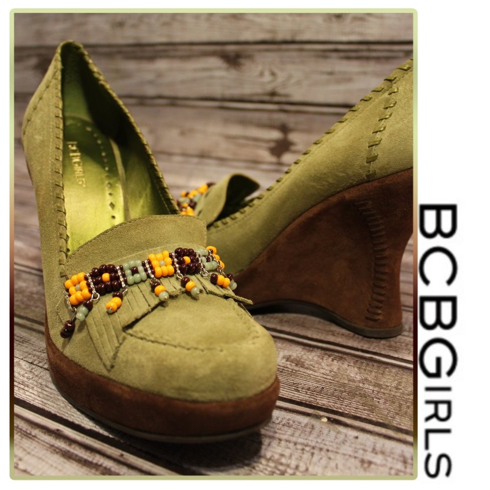 Beaded Fringe Leather Round Toe Wedge by BCBGirls